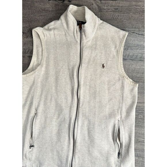 Ralph Lauren Polo Sweater‎ Vest Mens Large Beige Cardigan Full Zip Sleeveless L - Picture 2 of 7